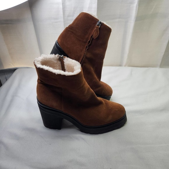 Rebecca Minkoff Milana Suede Booties Shearling Lined Chunky Block Heel Size 10.5 - Picture 2 of 13